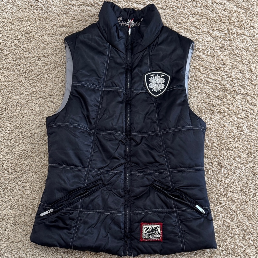 Alp-N-Rock "Let it Snow" Reversible Puffer Vest, Black Gray, Womens sz XS / 2